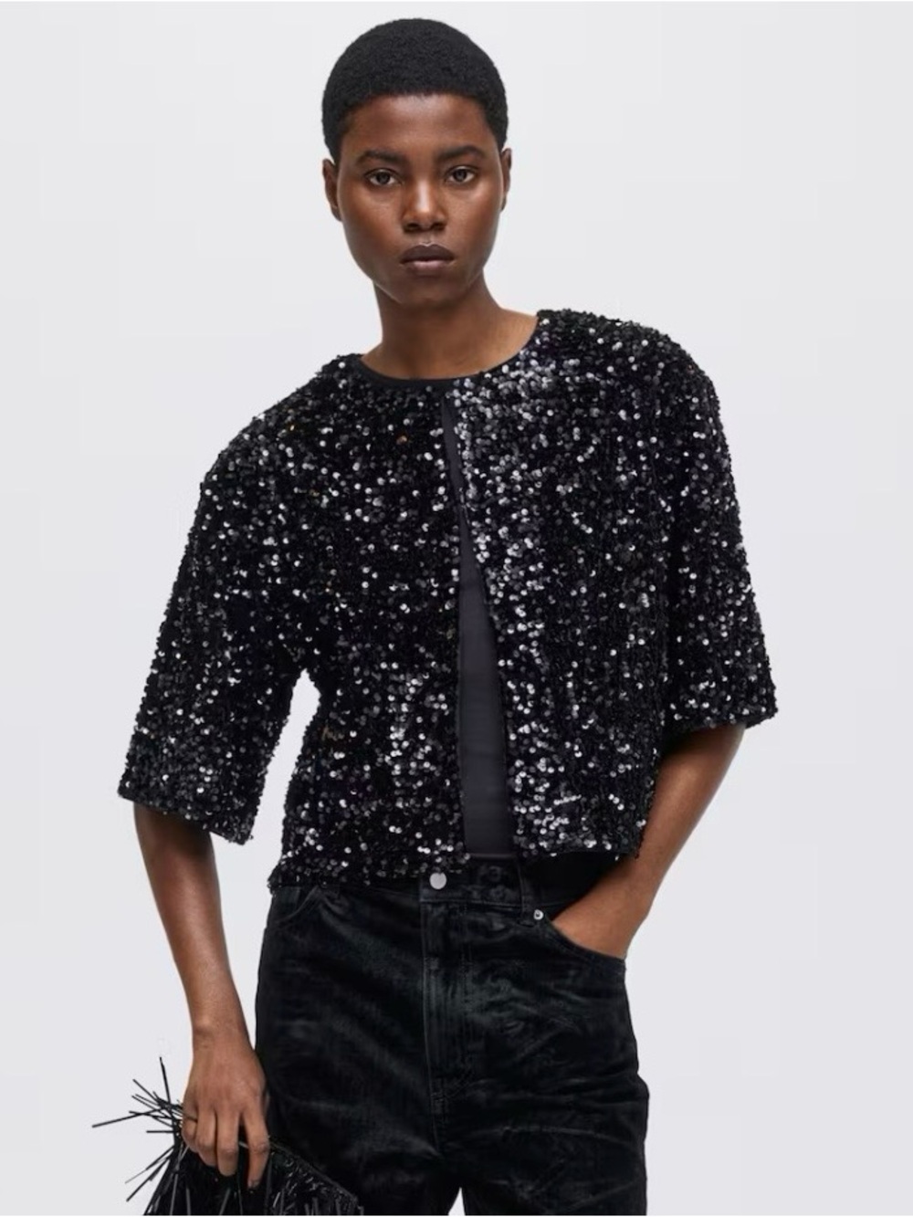 NWT H&M Black Sequins Cardigan Jacket Size XS